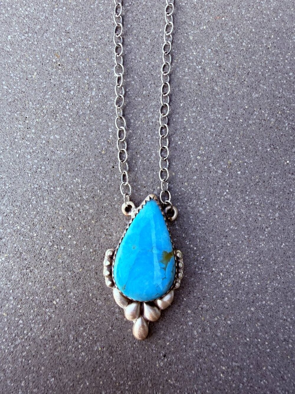 Kingman Turquoise Sterling Silver Teardrop Pendant Necklace | 18”